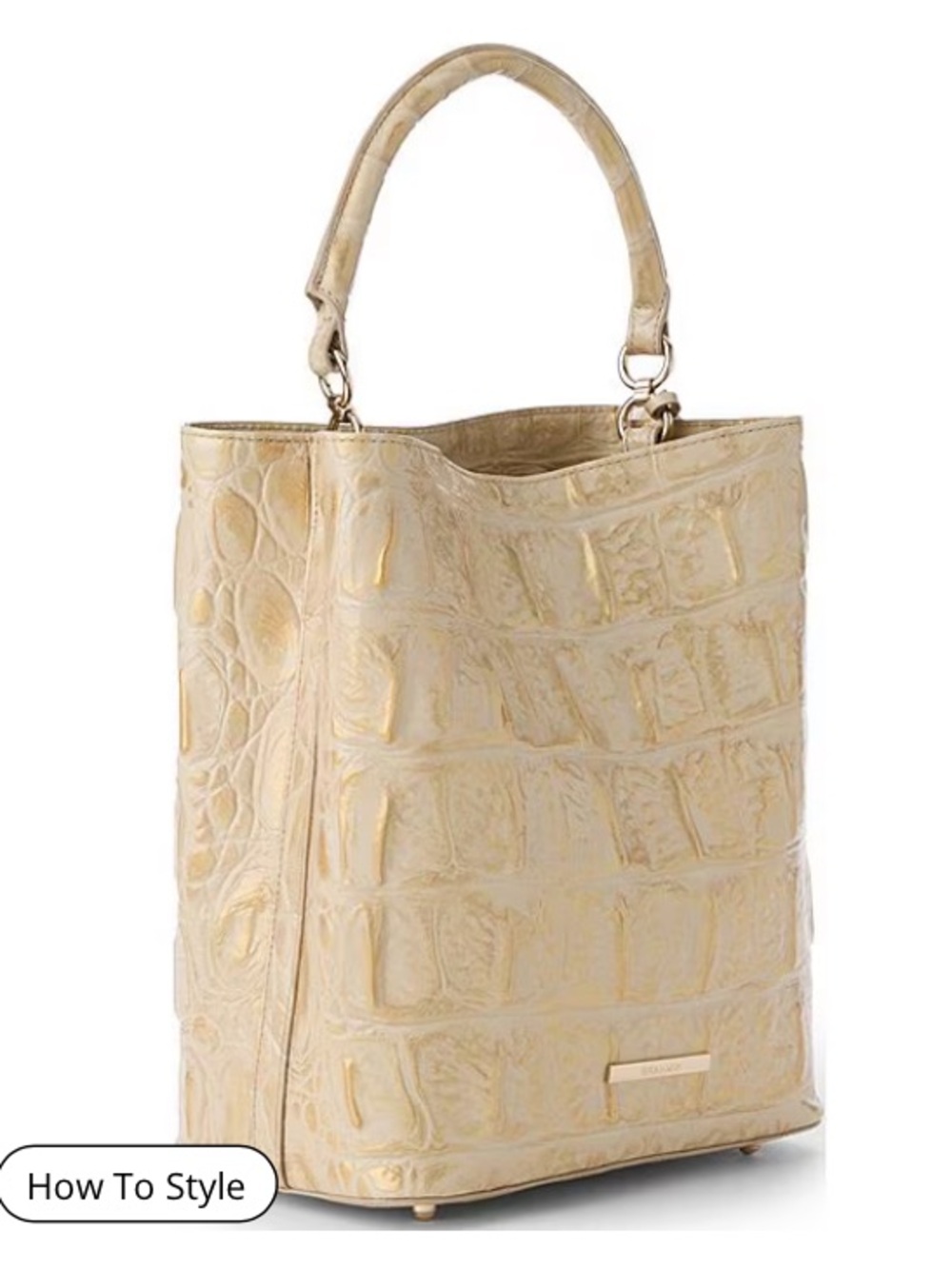 Brahmin Cream Croc-Embossed Leather Shoulder Bag with Detachable Strap